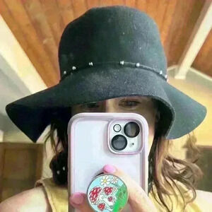 CALLANAN MILLINERY Black Wool Felt Hat Slouchy Boho Metallic Beads Women Small